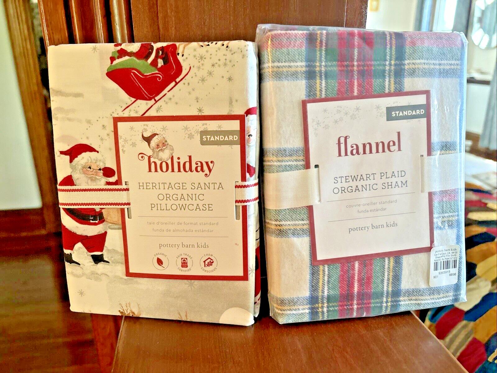 Pottery Barn  Christmas Pillowcase Plaid Sham holiday Stewart red disney SET 2