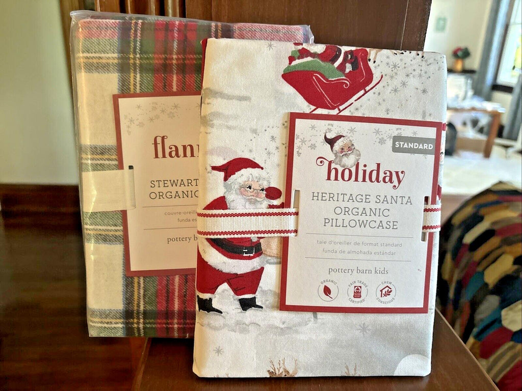 Pottery Barn  Christmas Pillowcase Plaid Sham holiday Stewart red disney SET 2