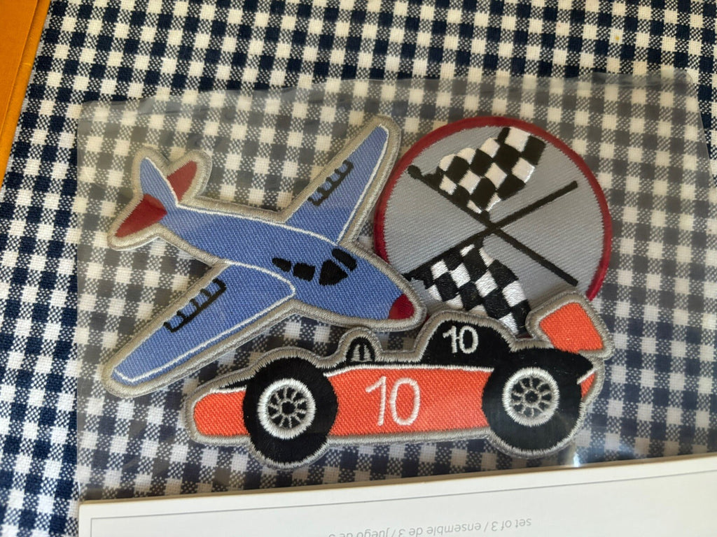 school Pottery barn Disney boy Hot Wheels car plane truck space Patch set 3 -