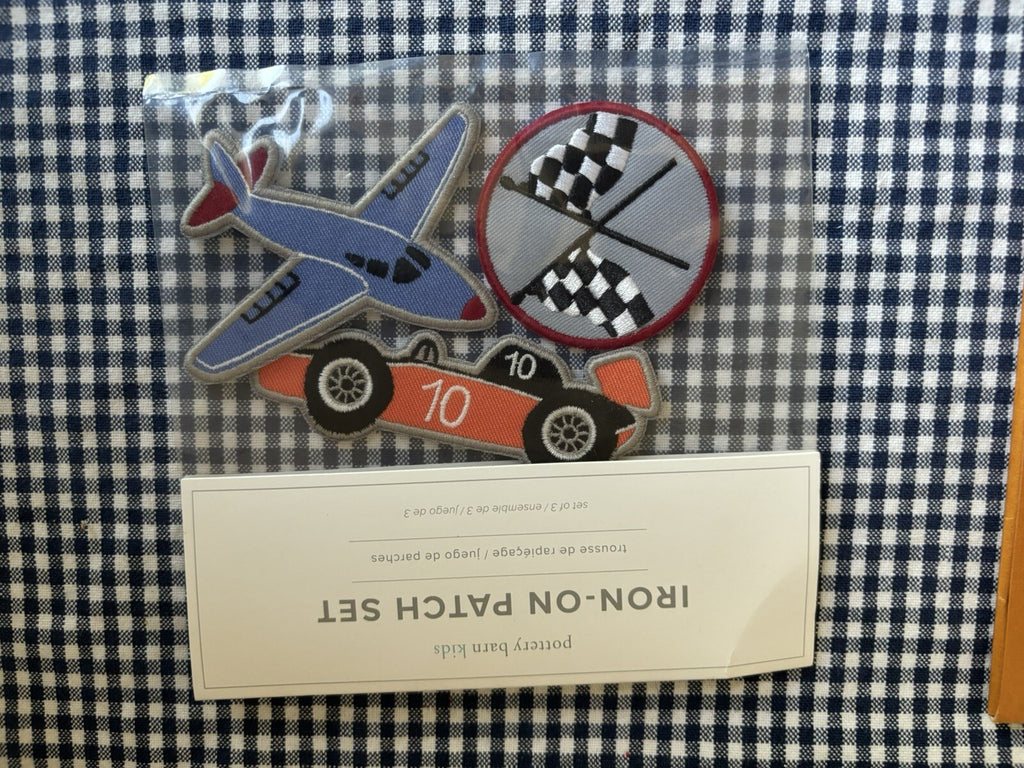 school Pottery barn Disney boy Hot Wheels car plane truck space Patch set 3 -