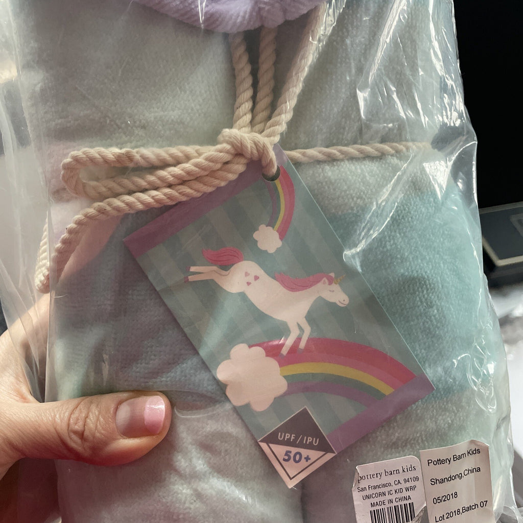 Pottery barn kid UNICORN RAINBOW hooded bath Beach towel pool wrap cover up ?? -