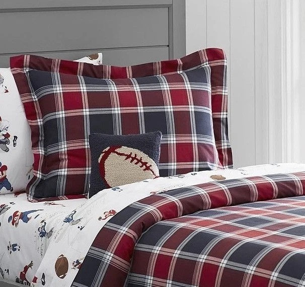 Pottery Barn holiday Plaid DUVET COVER + pillow SHAM Birthday party gift $289 "