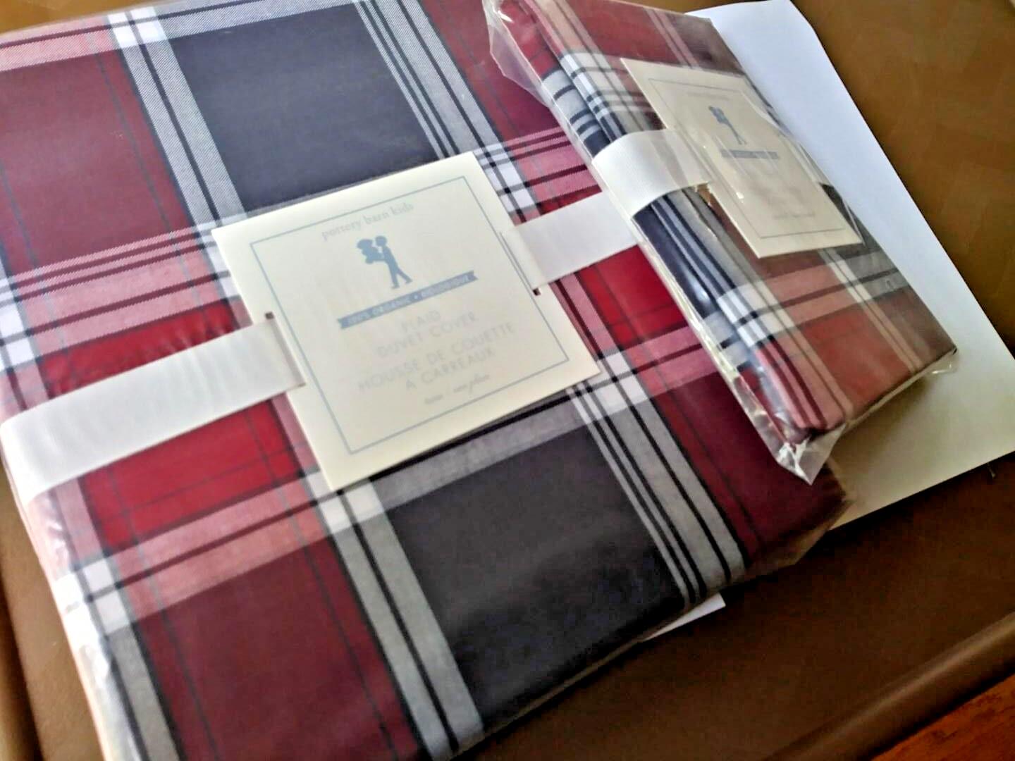 Pottery Barn holiday Plaid DUVET COVER + pillow SHAM Birthday party gift $289 "