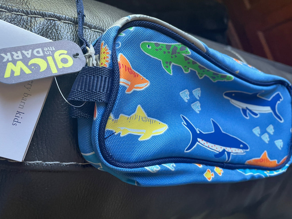 School Pottery Barn Shark PENCIL CASE bag holiday island party florida ocean ,