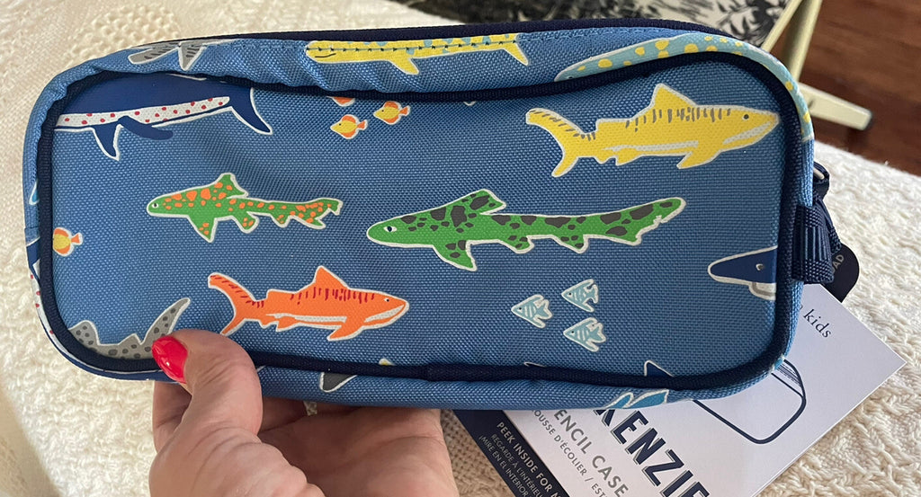 School Pottery Barn Shark PENCIL CASE bag holiday island party florida ocean ,