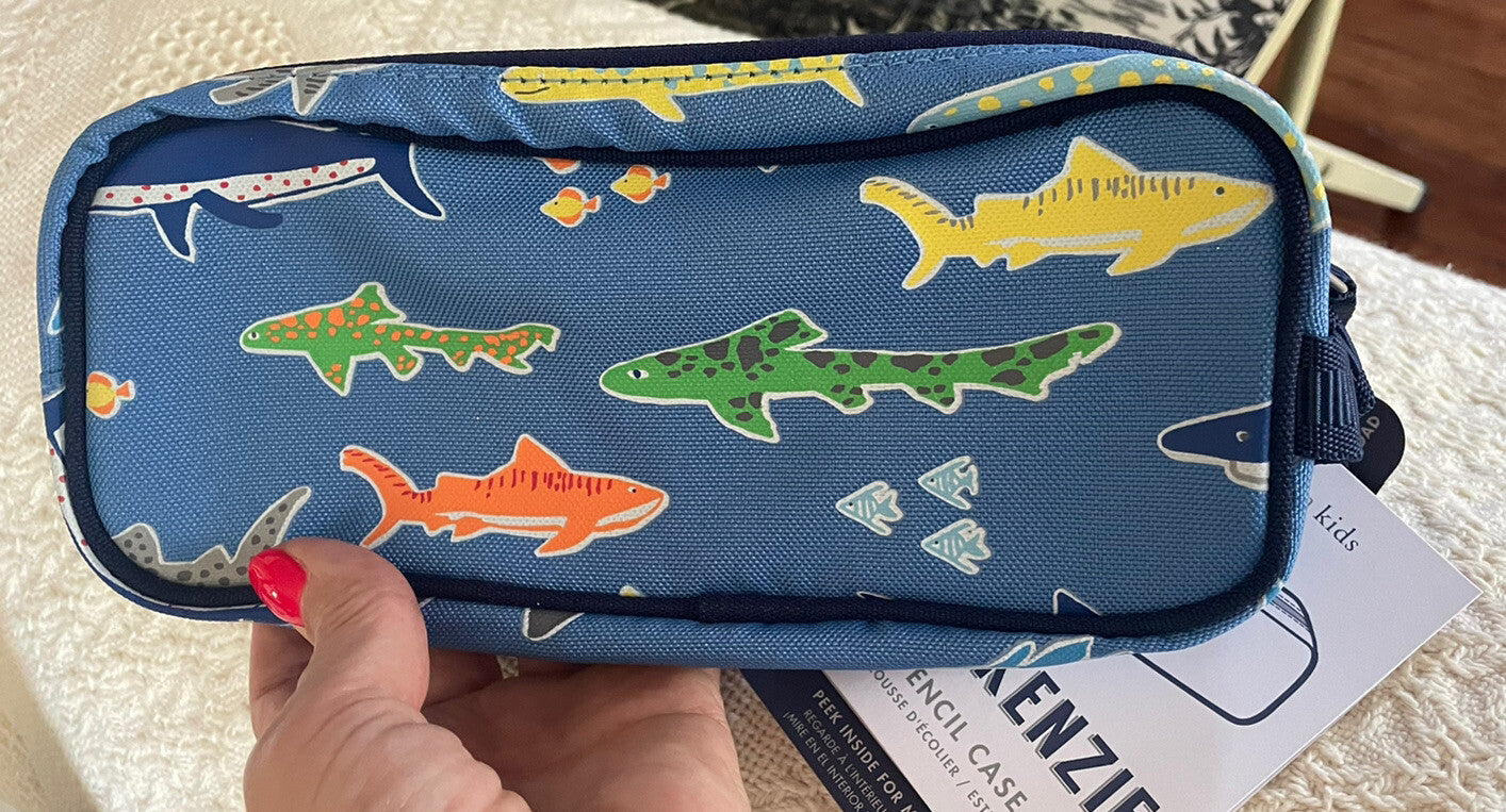 School Pottery Barn Shark PENCIL CASE bag holiday island party florida ocean ,