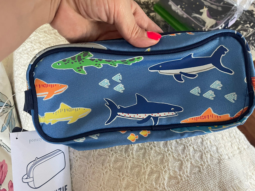 School Pottery Barn Shark PENCIL CASE bag holiday island party florida ocean ,