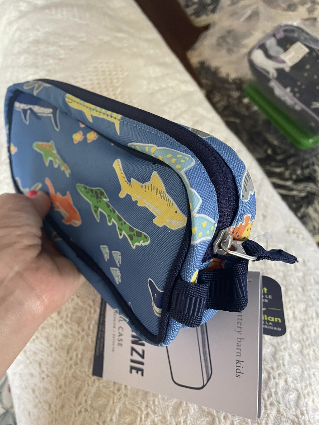 School Pottery Barn Shark PENCIL CASE bag holiday island party florida ocean ,