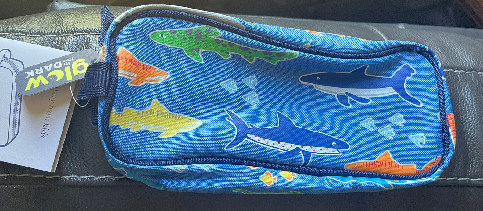 School Pottery Barn Shark PENCIL CASE bag holiday island party florida ocean ,