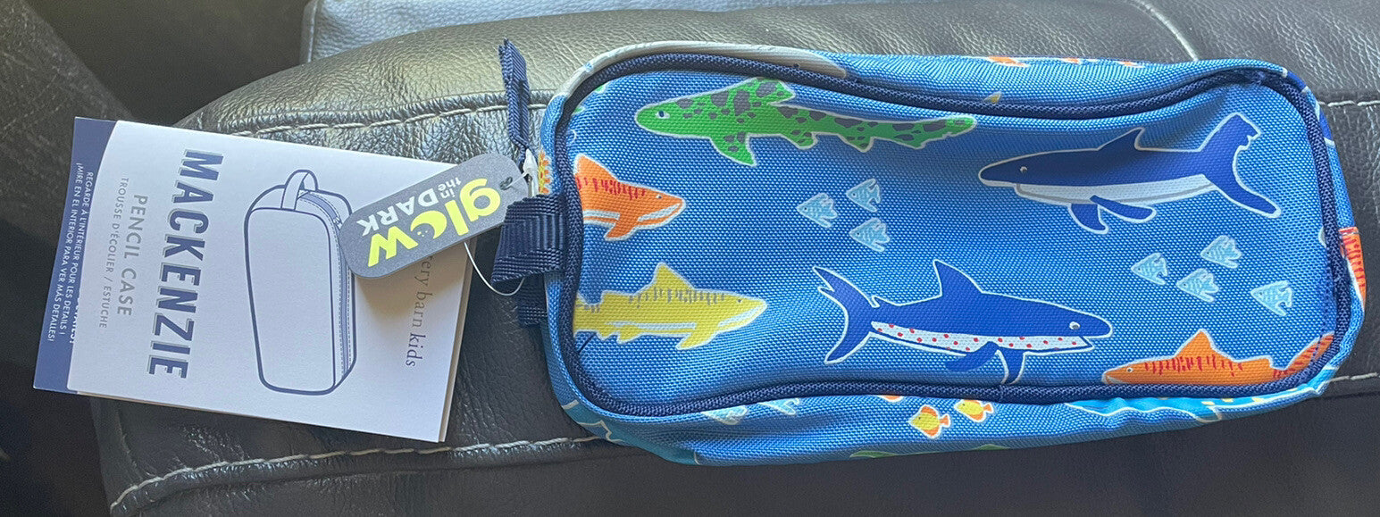 School Pottery Barn Shark PENCIL CASE bag holiday island party florida ocean ,