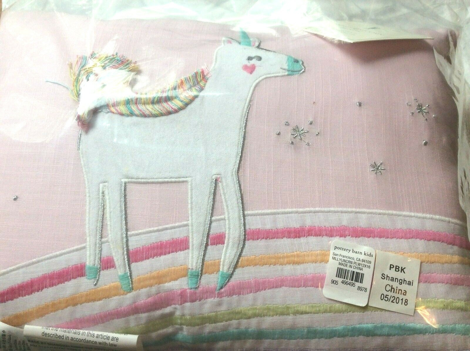 pottery barn Disney rainbow pillow heart pink unicorn holiday school gift girl "