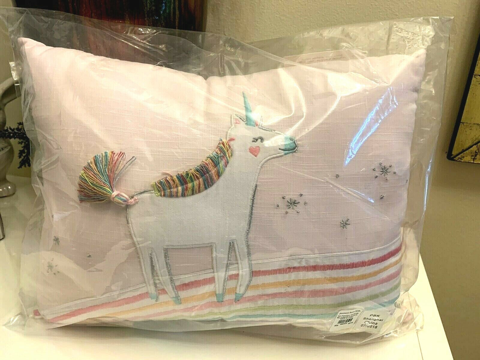pottery barn Disney rainbow pillow heart pink unicorn holiday school gift girl "