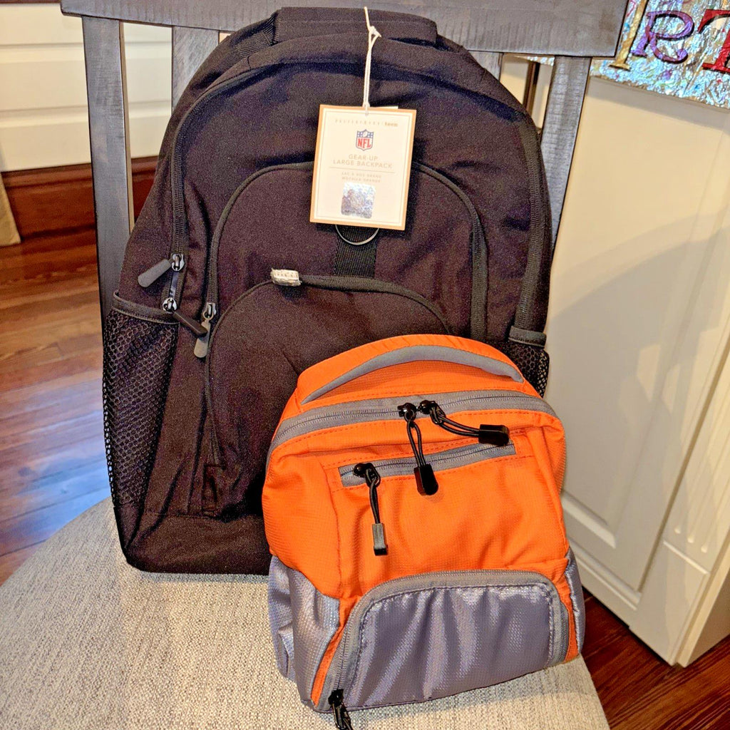 Pottery Barn School LARGE BACKPACK + LUNCH Football Baseball NFL sport BAG Boy .