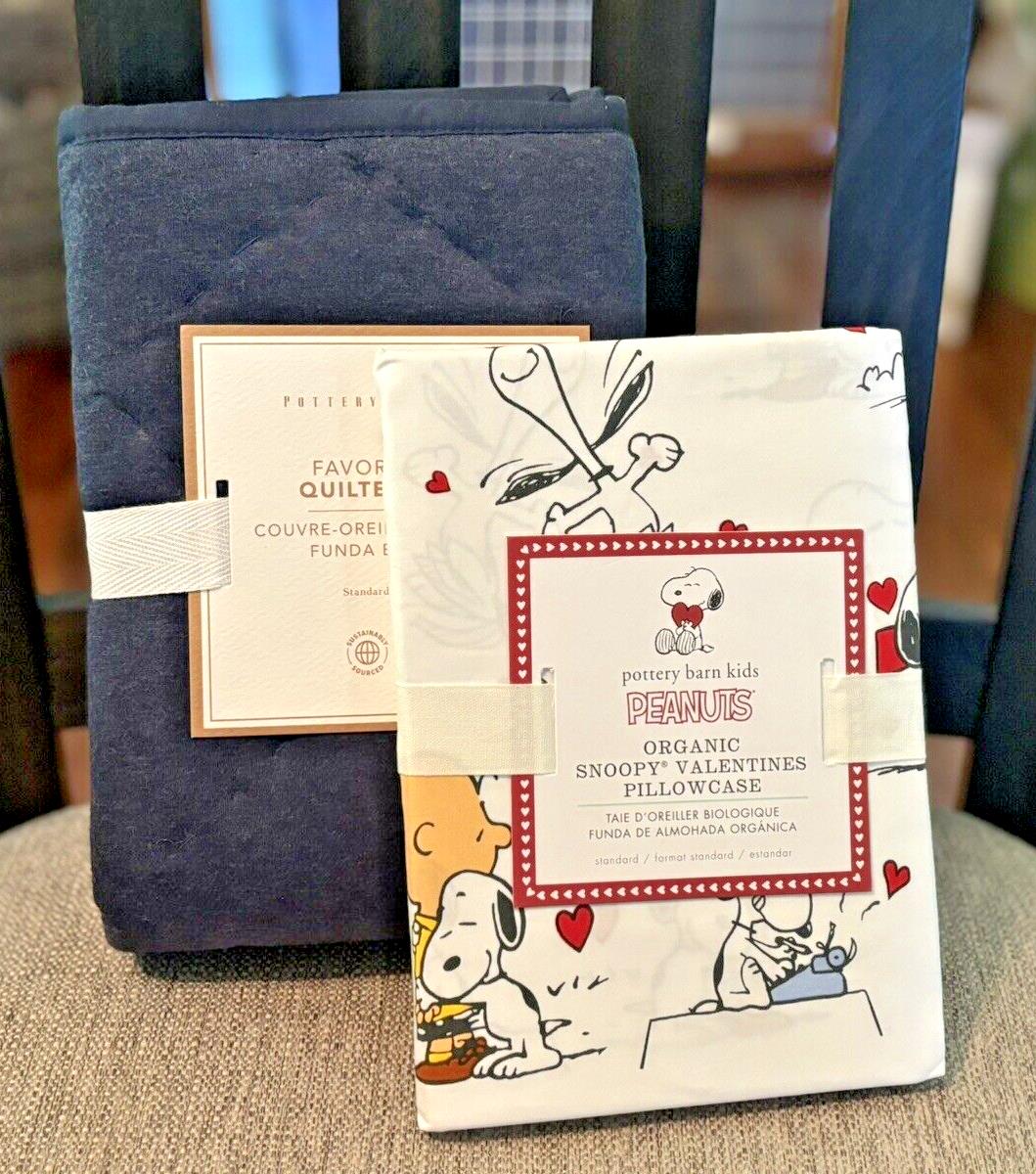 Pottery Barn Snoopy PEANUTs PILLOWCASE+SHAM holiday Disney school kid SET 2  ]