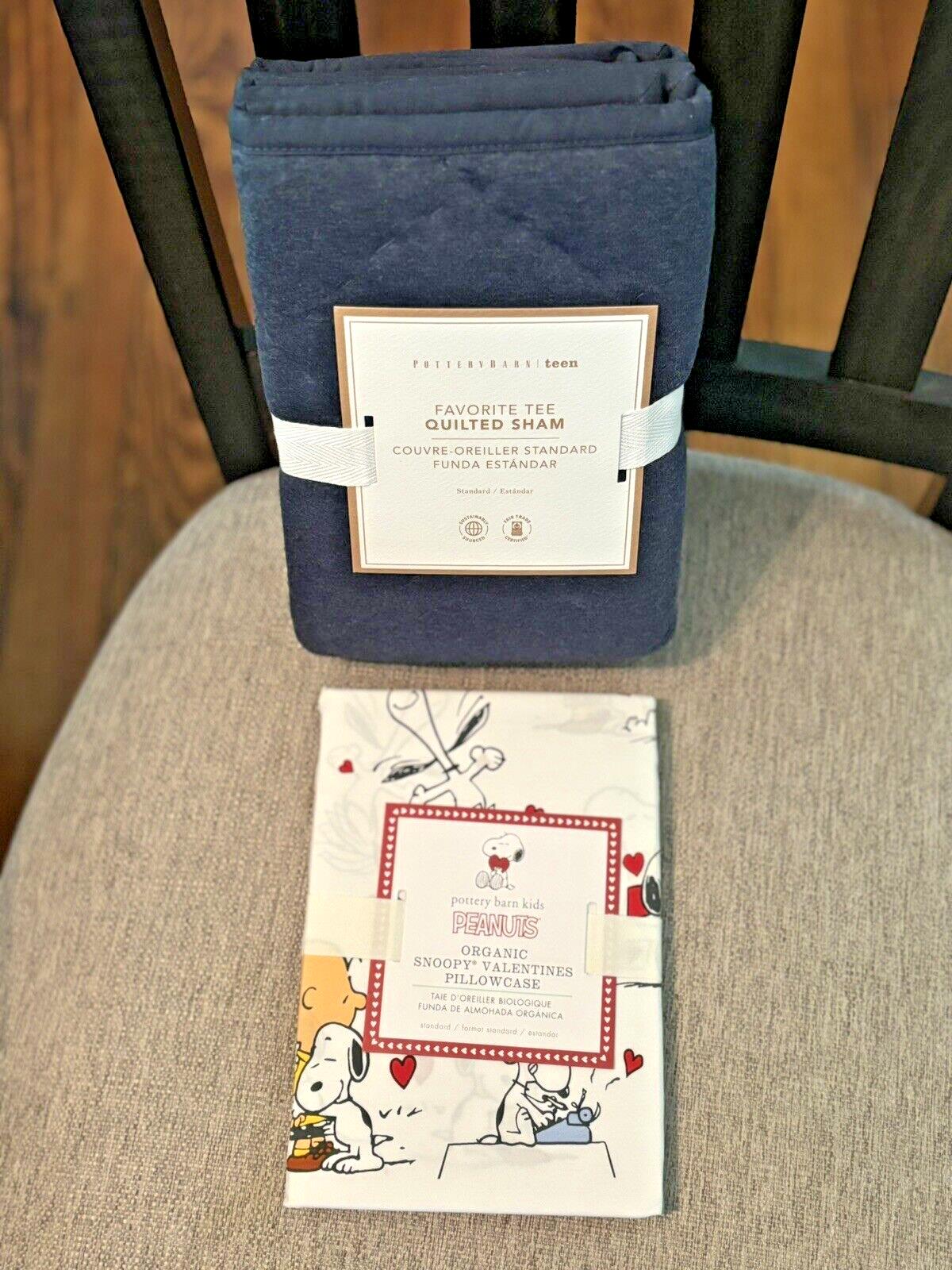 Pottery Barn Snoopy PEANUTs PILLOWCASE+SHAM holiday Disney school kid SET 2  ]