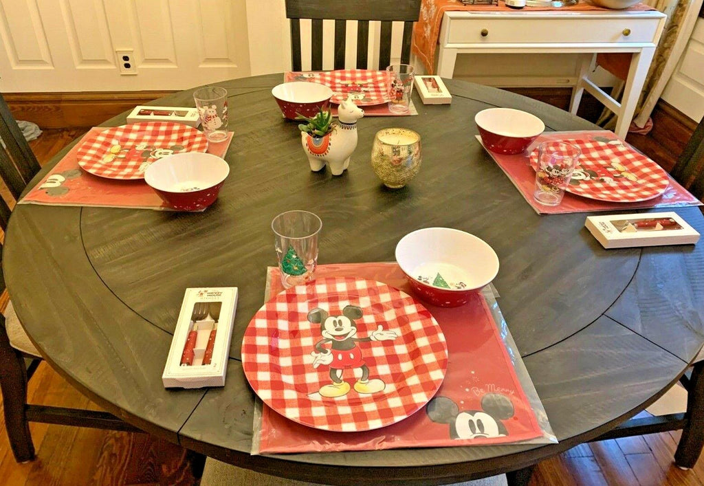 Pottery Barn DINNER SET Holiday Mickey Mouse Christmas Disney Plate party Plaid