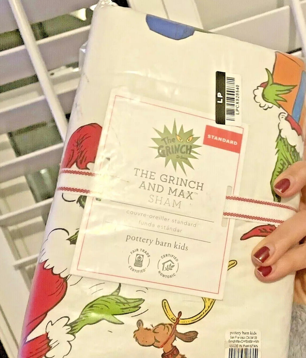 Pottery Barn Grinch Christmas pillow Sham  Holiday Gift party kid Dr Seuss =