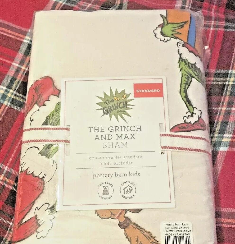 Pottery Barn Grinch Christmas pillow Sham  Holiday Gift party kid Dr Seuss =