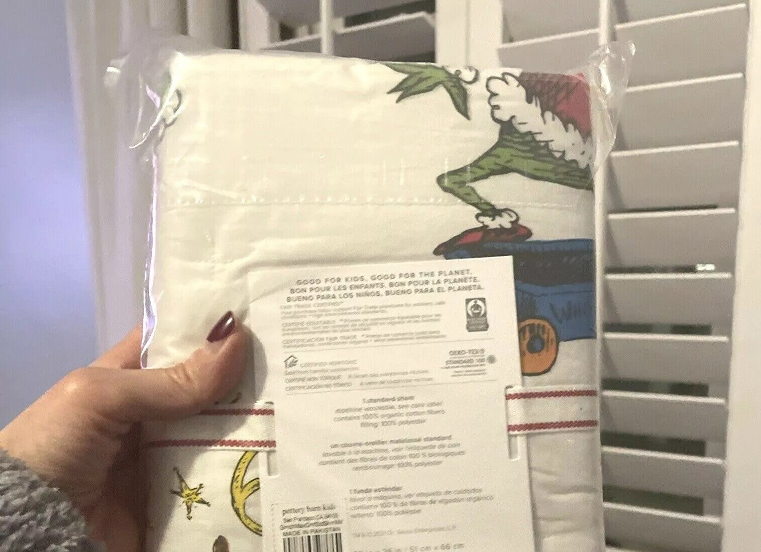 Pottery Barn Grinch Christmas pillow Sham  Holiday Gift party kid Dr Seuss =