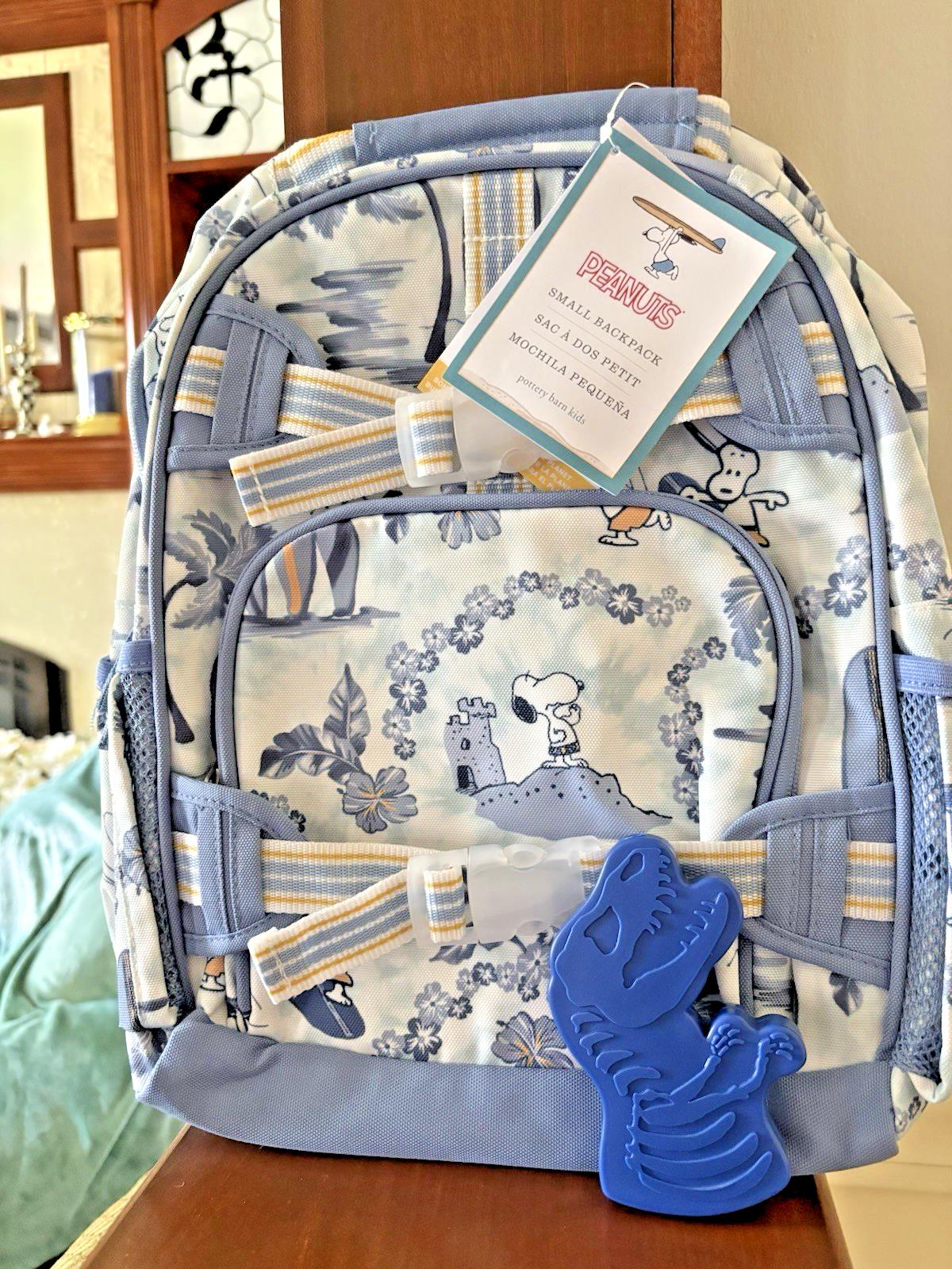 School Pottery barn Kids SNOOPY BACKPACK +Dinosaur BAG Peanuts Jurassic travel .