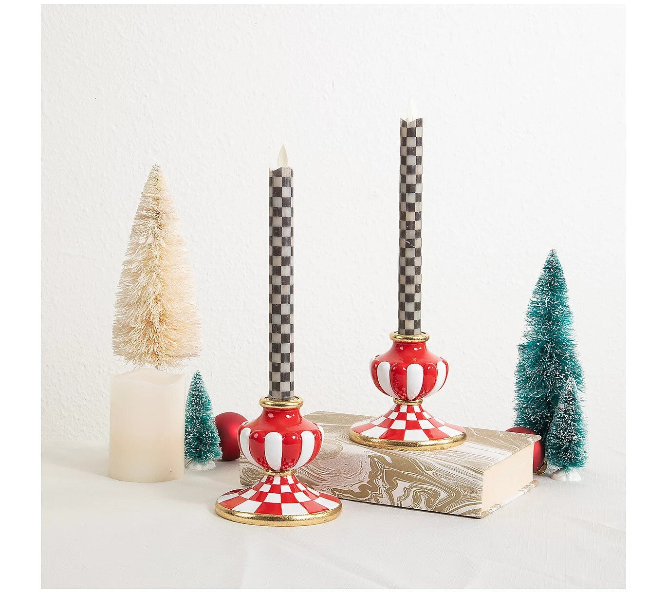MacKenzie Childs Candle holder holiday party Christmas gift Candy $199 SET 2 .