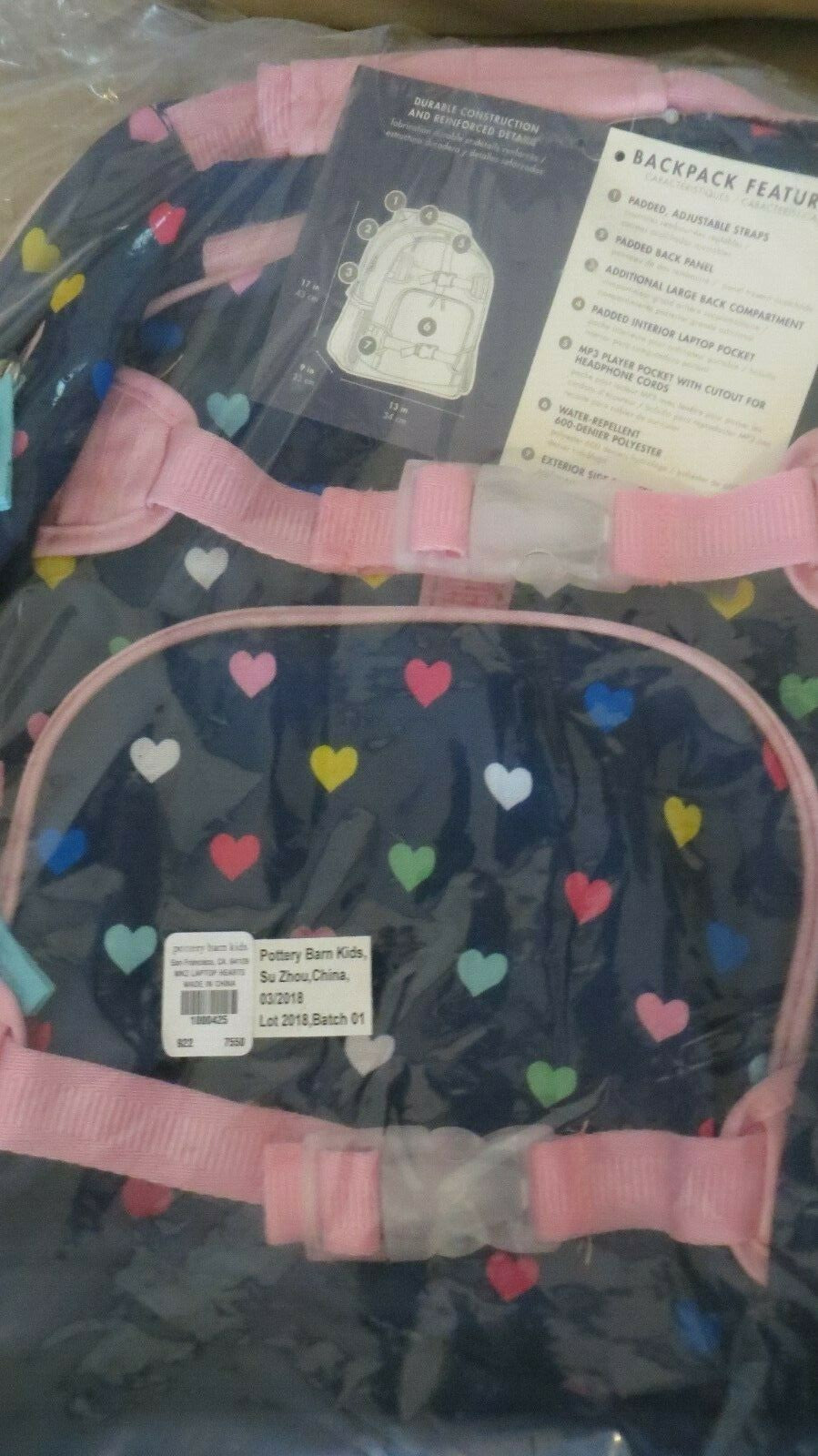 Disney School Pottery barn BACKPACK holiday Rainbow HEART+PENCIL CASE princess -