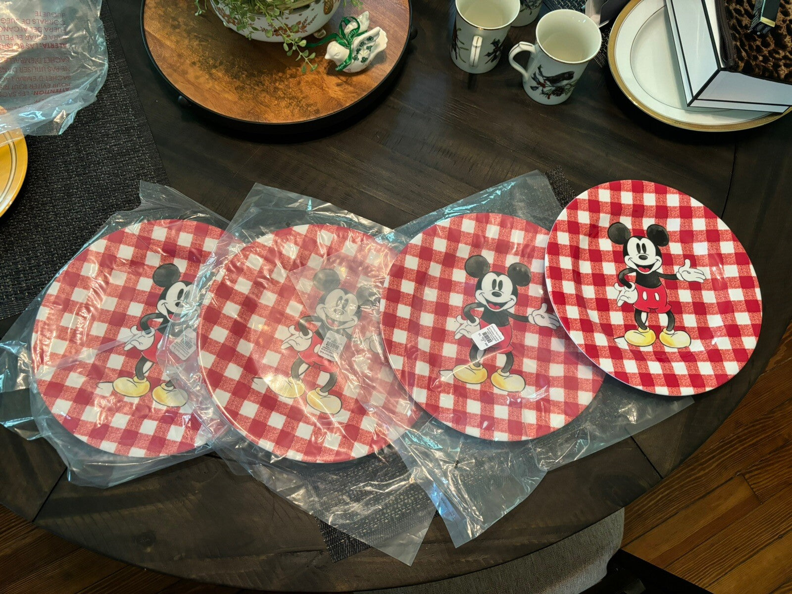 Pottery Barn DINNER SET Holiday Mickey Mouse Christmas Disney Plate party Plaid