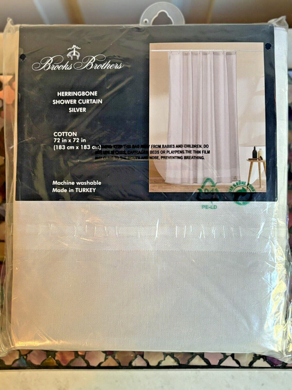 Brooks Brothers Shower Curtain Holiday Guest Herringbone Designer Gift $139 =