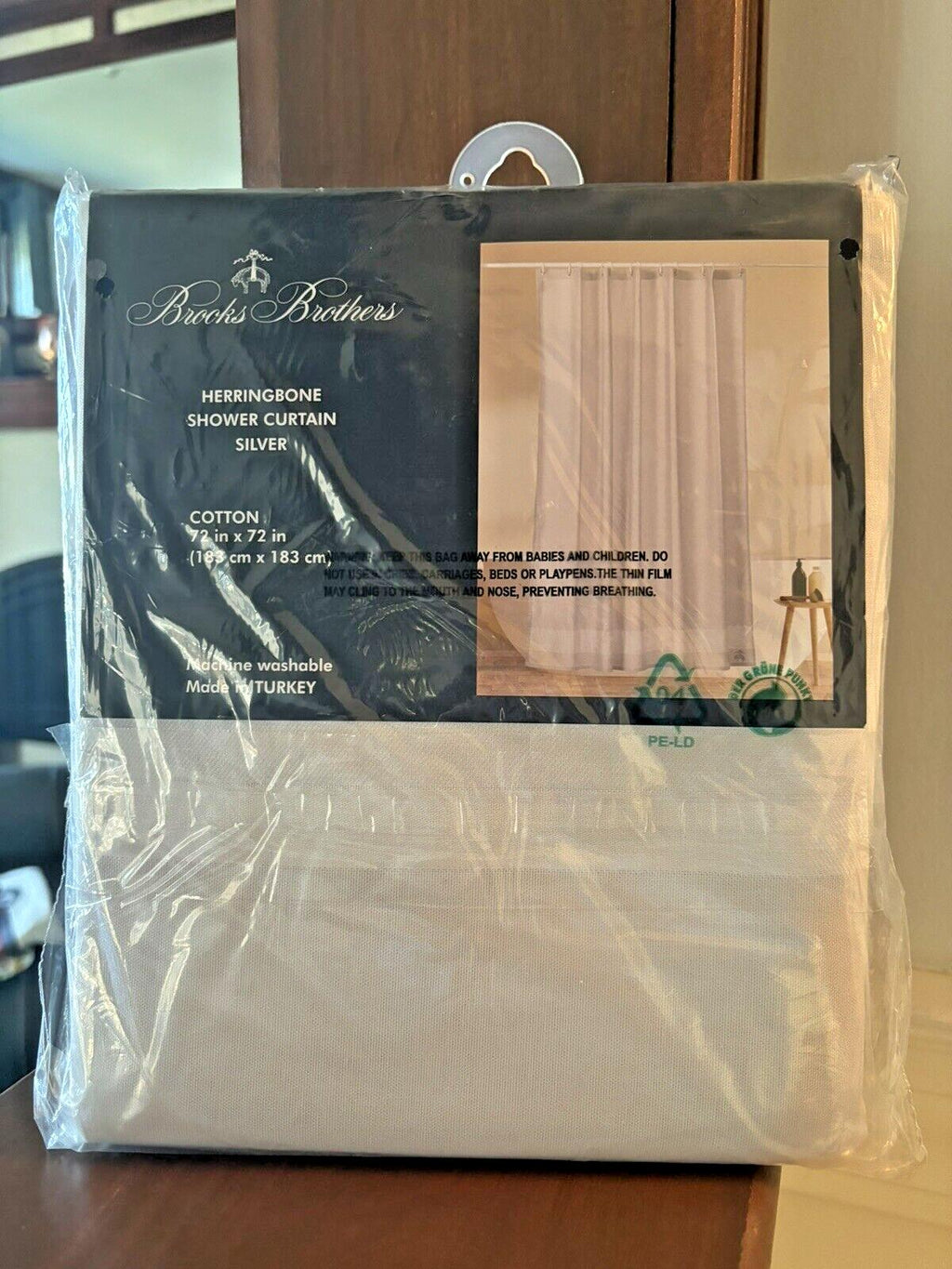 Brooks Brothers Shower Curtain Holiday Guest Herringbone Designer Gift $139 =