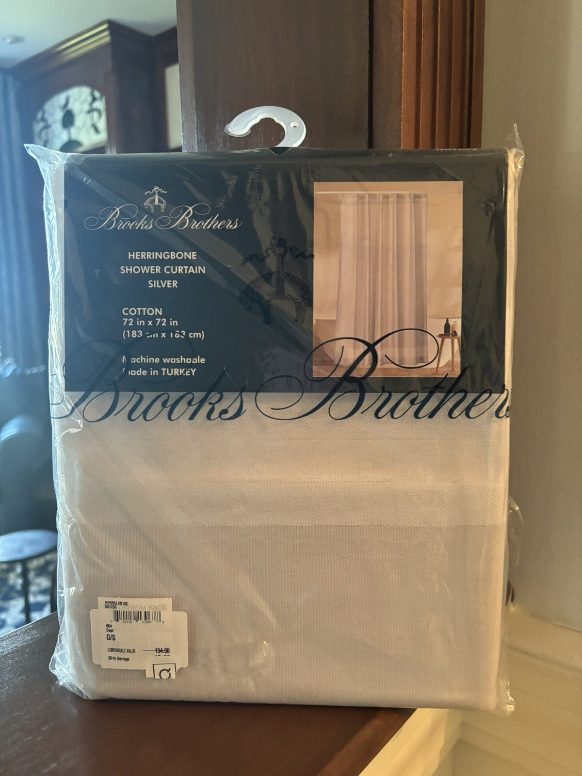 Brooks Brothers Shower Curtain Holiday Guest Herringbone Designer Gift $139 =
