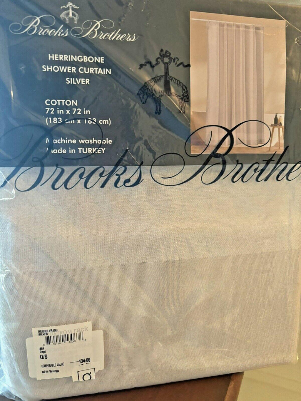 Brooks Brothers Shower Curtain Holiday Guest Herringbone Designer Gift $139 =