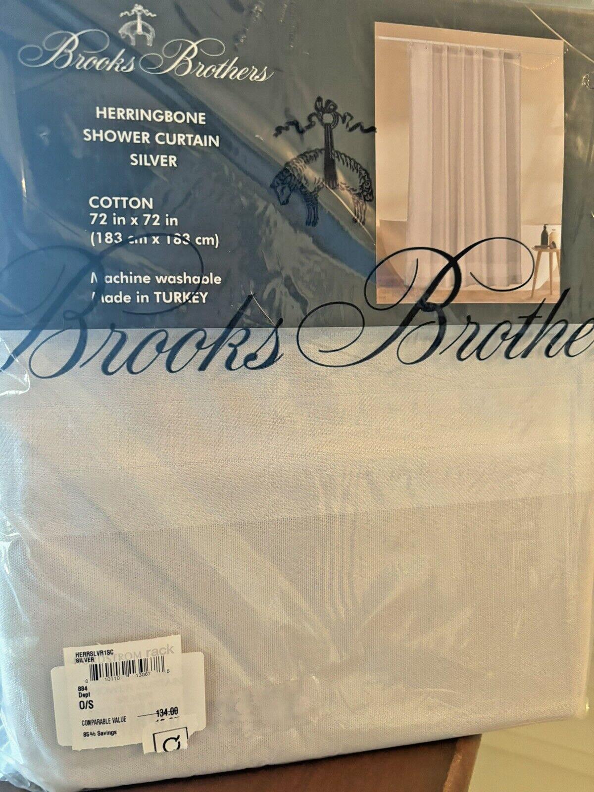 Brooks Brothers Shower Curtain Holiday Guest Herringbone Designer Gift $139 =