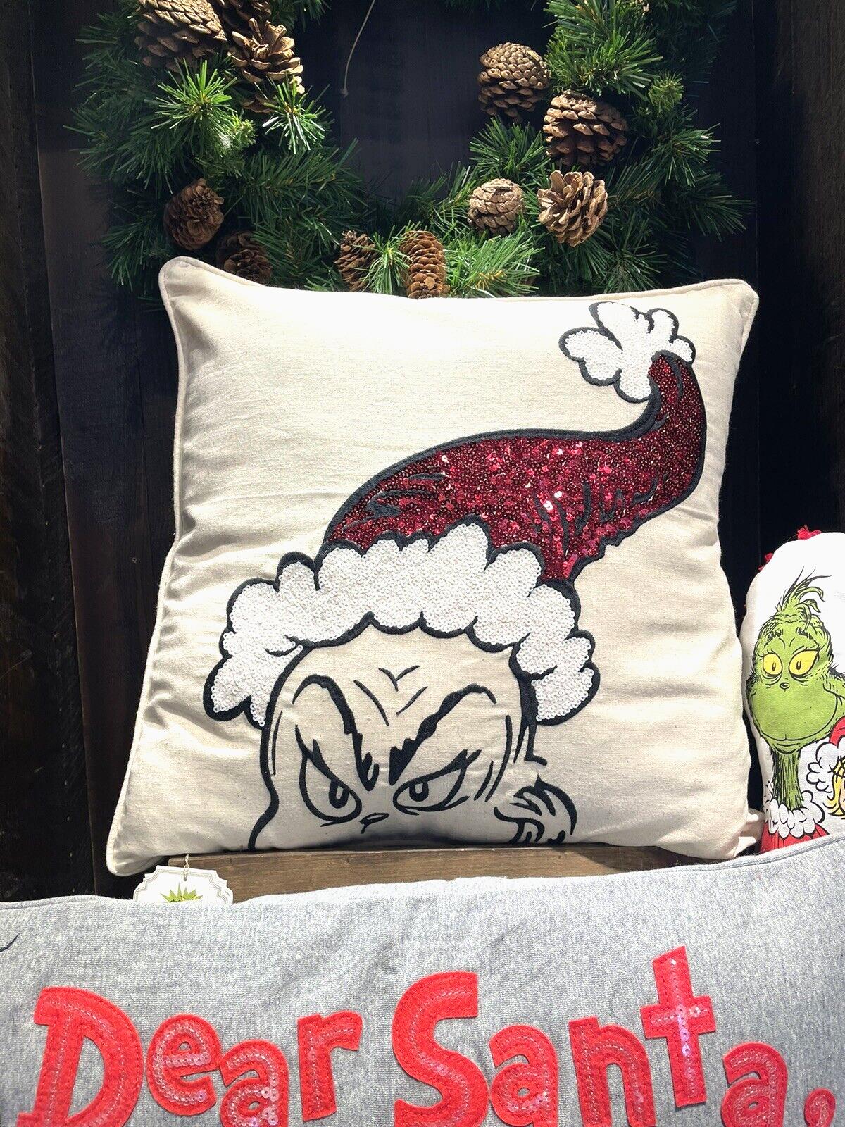 Pottery Barn Grinch Christmas pillow Sham Dr Seuss Holiday Gift party Disney /