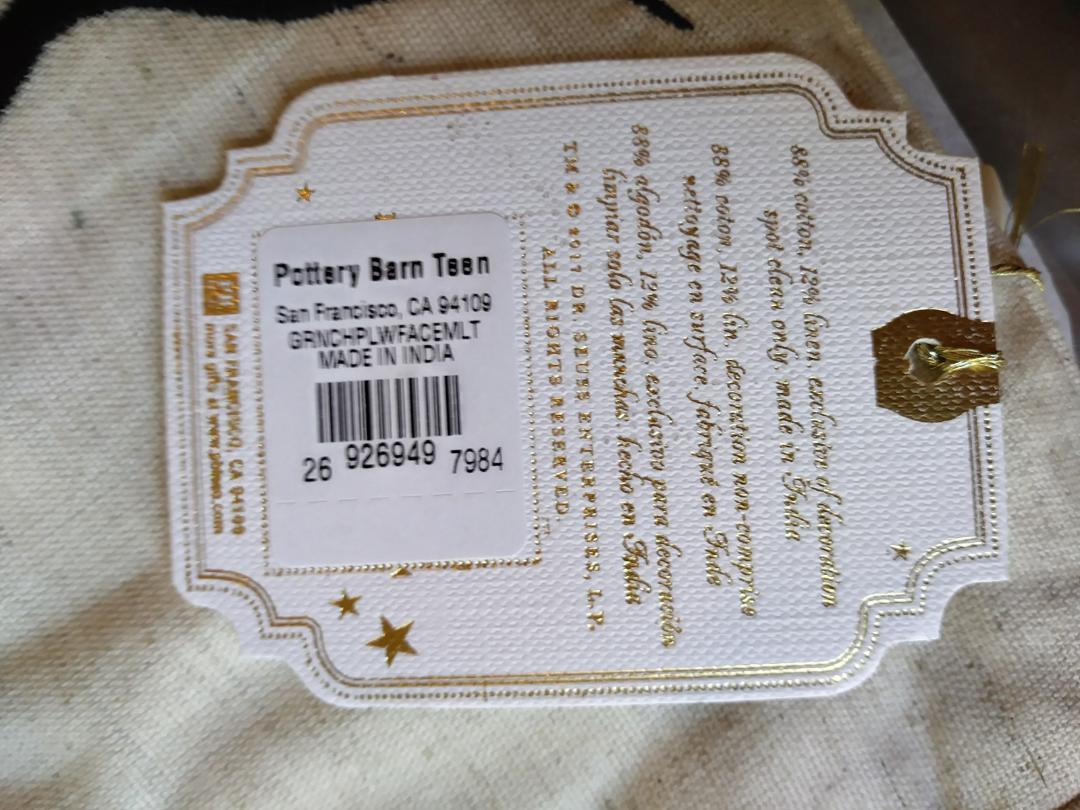 Pottery Barn Grinch Christmas pillow Sham Dr Seuss Holiday Gift party Disney /