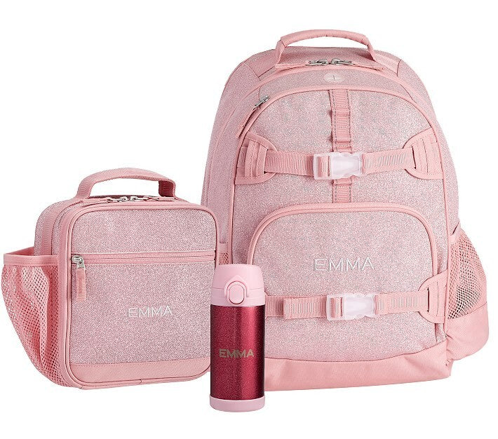 Pottery barn School glitter BACKPACK LARGE Disney+LUNCH bag travel girl set .