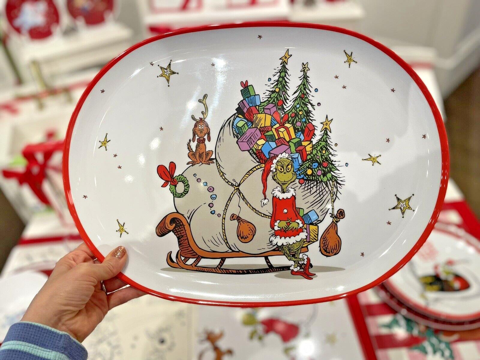 Pottery Barn GRINCH PLATTER Holiday Tray party Dr Seuss Christmas plate Disney n