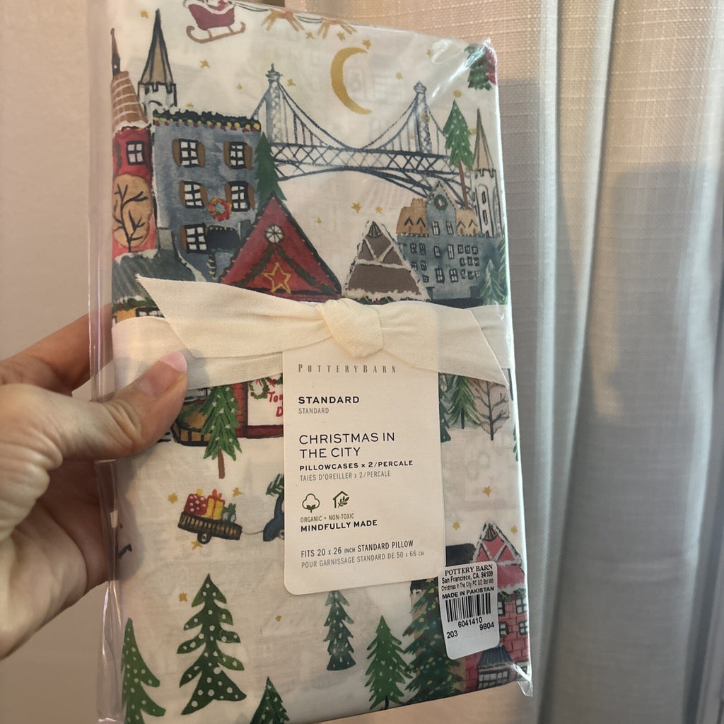 pottery barn Holiday 12 Days Christmas City Country gift party Pillowcase SET 2y