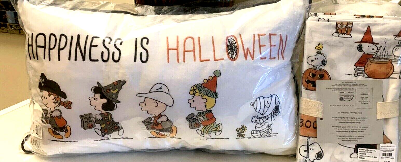 Snoopy Pottery Barn Peanuts HOLIDAY PILLOW SHEET SET Disney halloween kid gift ]