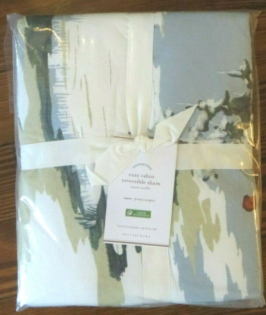 Pottery Barn Pillow Sham EURO Ski Lodge Holiday plaid cabin gift reverse =