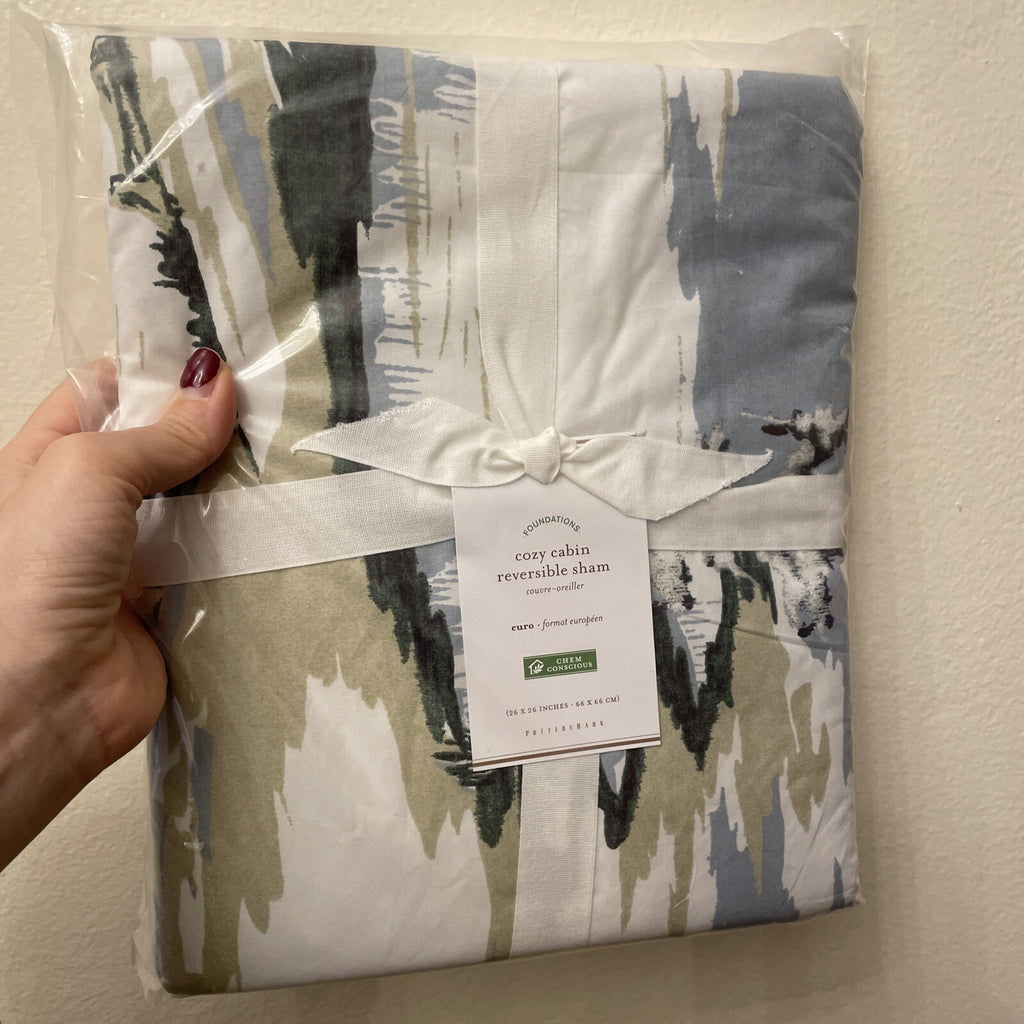 Pottery Barn Pillow Sham EURO Ski Lodge Holiday plaid cabin gift reverse =