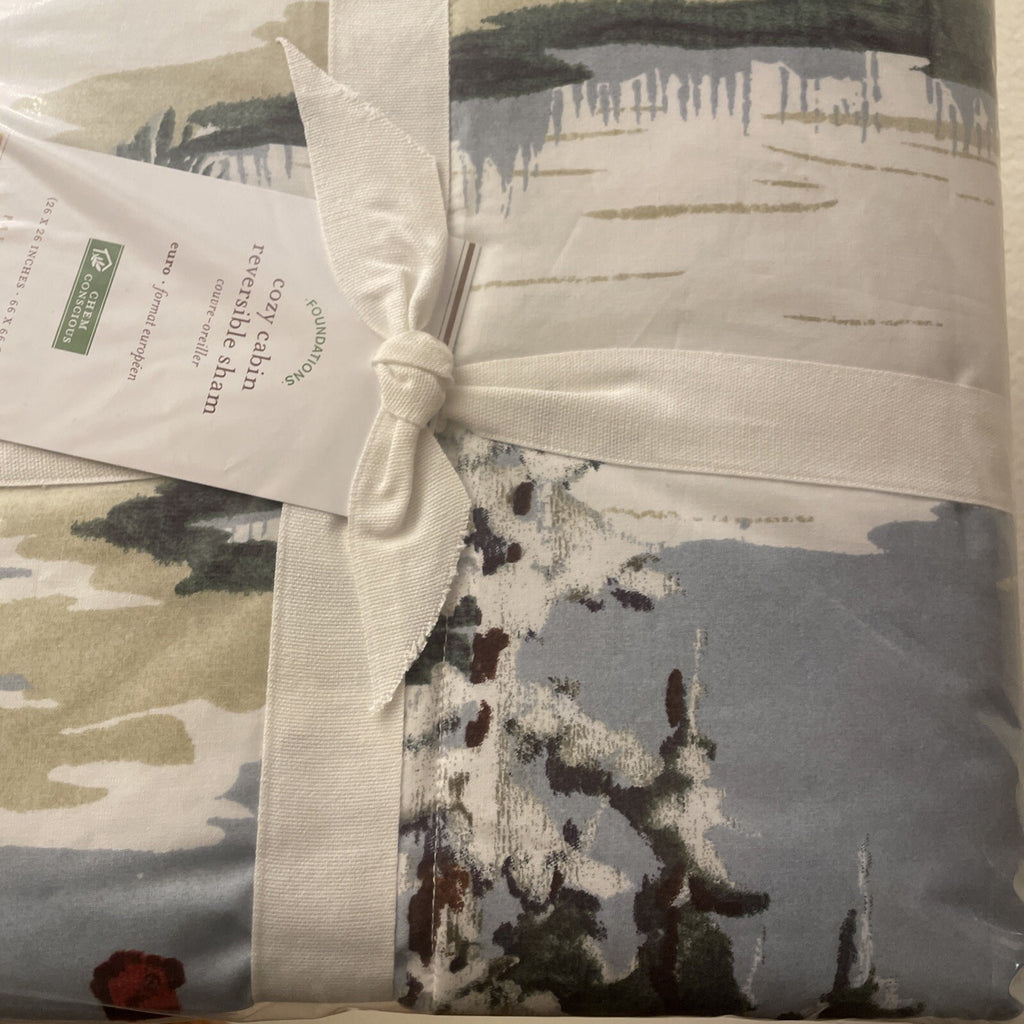 Pottery Barn Pillow Sham EURO Ski Lodge Holiday plaid cabin gift reverse =