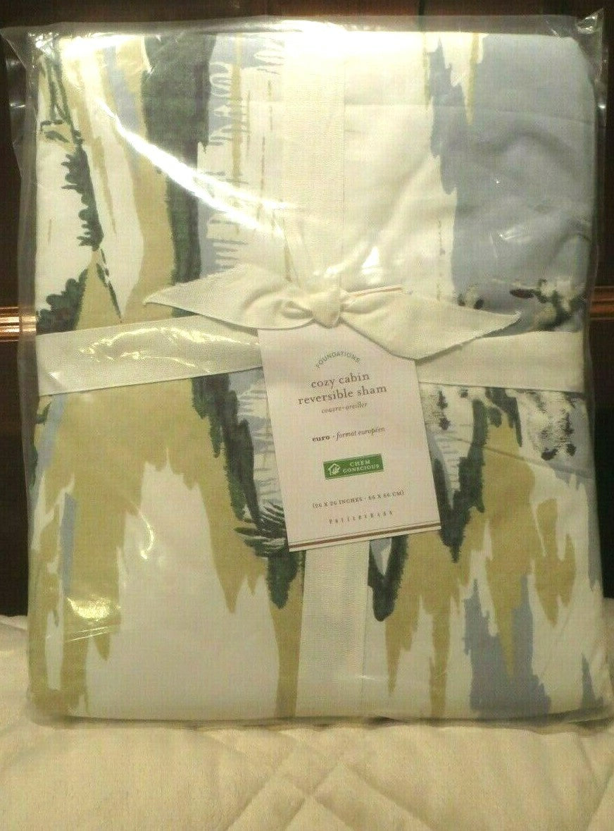 Pottery Barn Pillow Sham EURO Ski Lodge Holiday plaid cabin gift reverse =