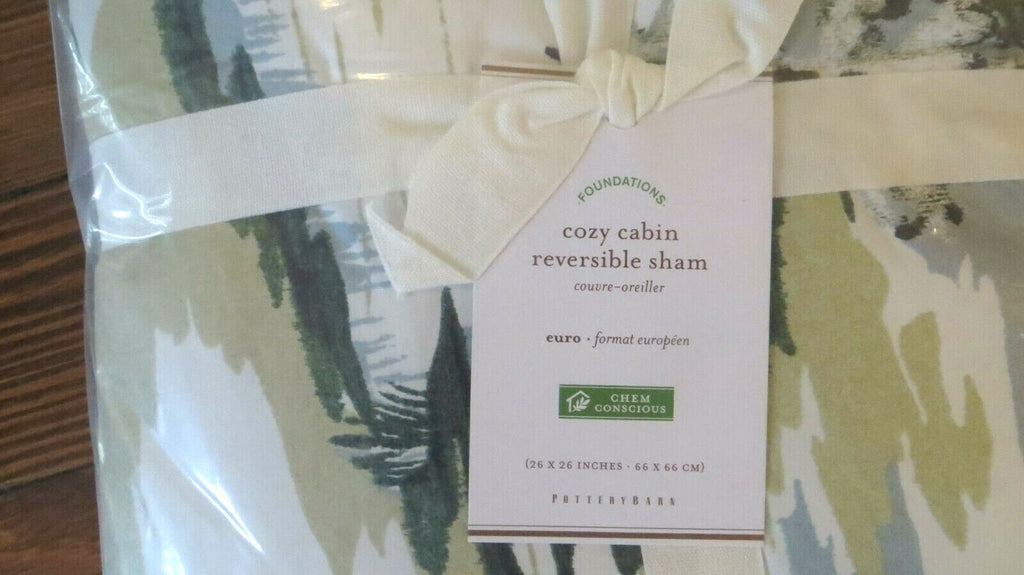 Pottery Barn Pillow Sham EURO Ski Lodge Holiday plaid cabin gift reverse =