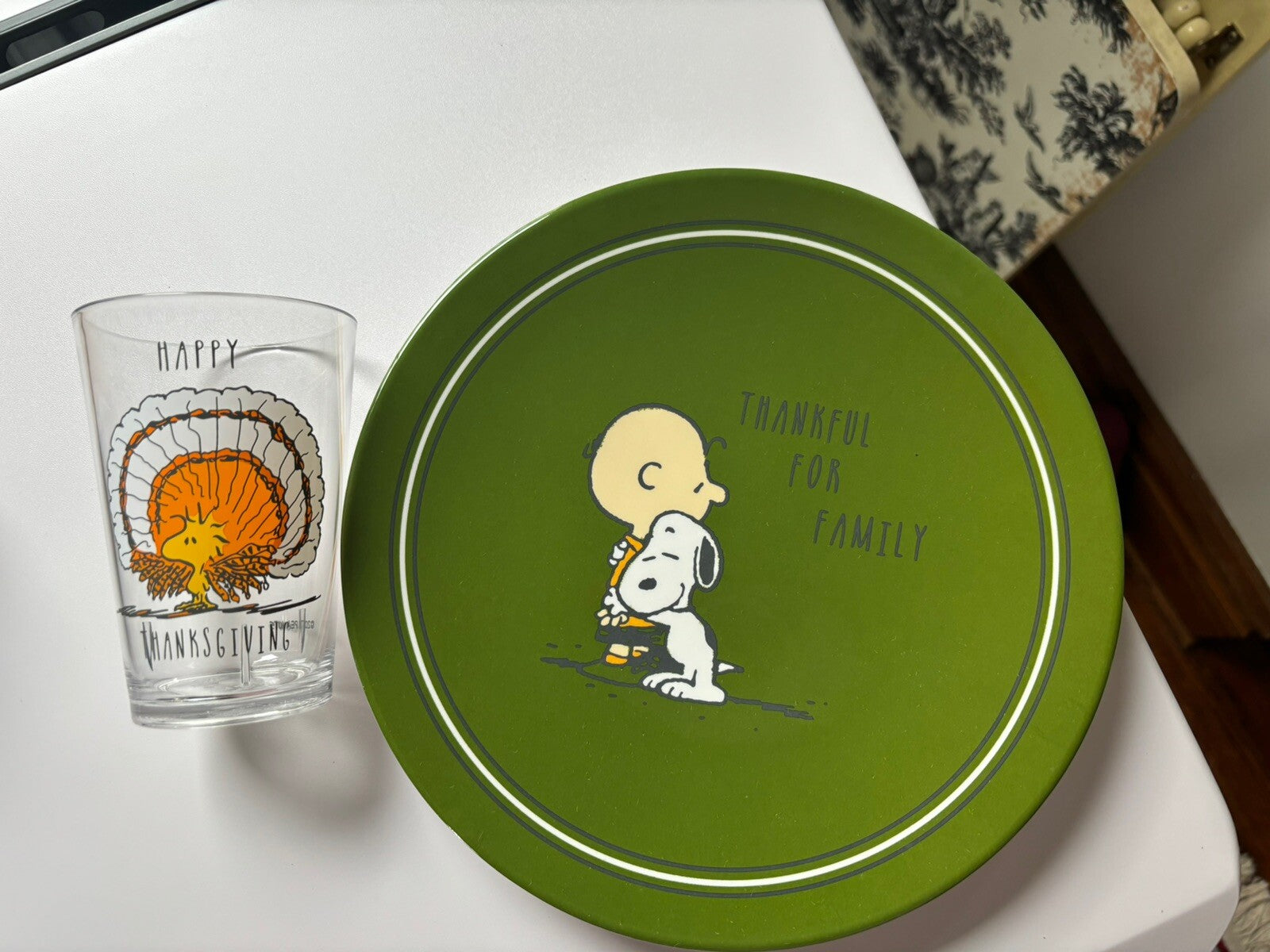 Pottery Barn Snoopy Thanksgiving Disney plate +CUP Holiday Peanuts school gift =