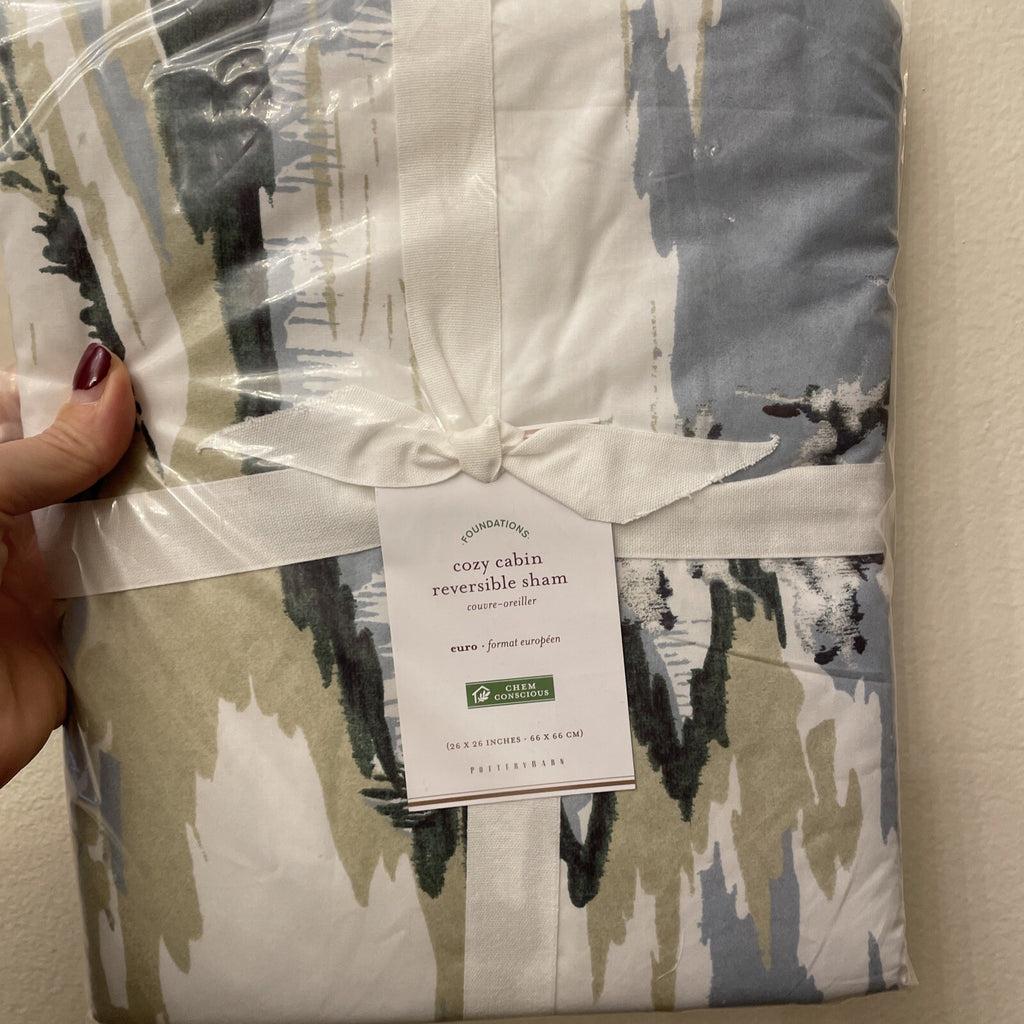 Pottery Barn Pillow Sham EURO Ski Lodge Holiday plaid cabin gift reverse =