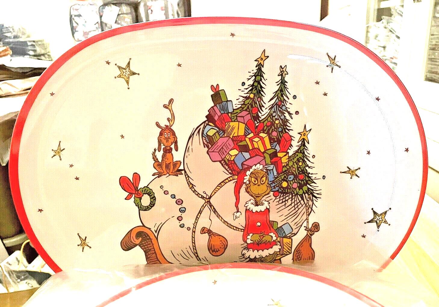 Pottery Barn GRINCH PLATTER Holiday Tray party Dr Seuss Christmas plate Disney n
