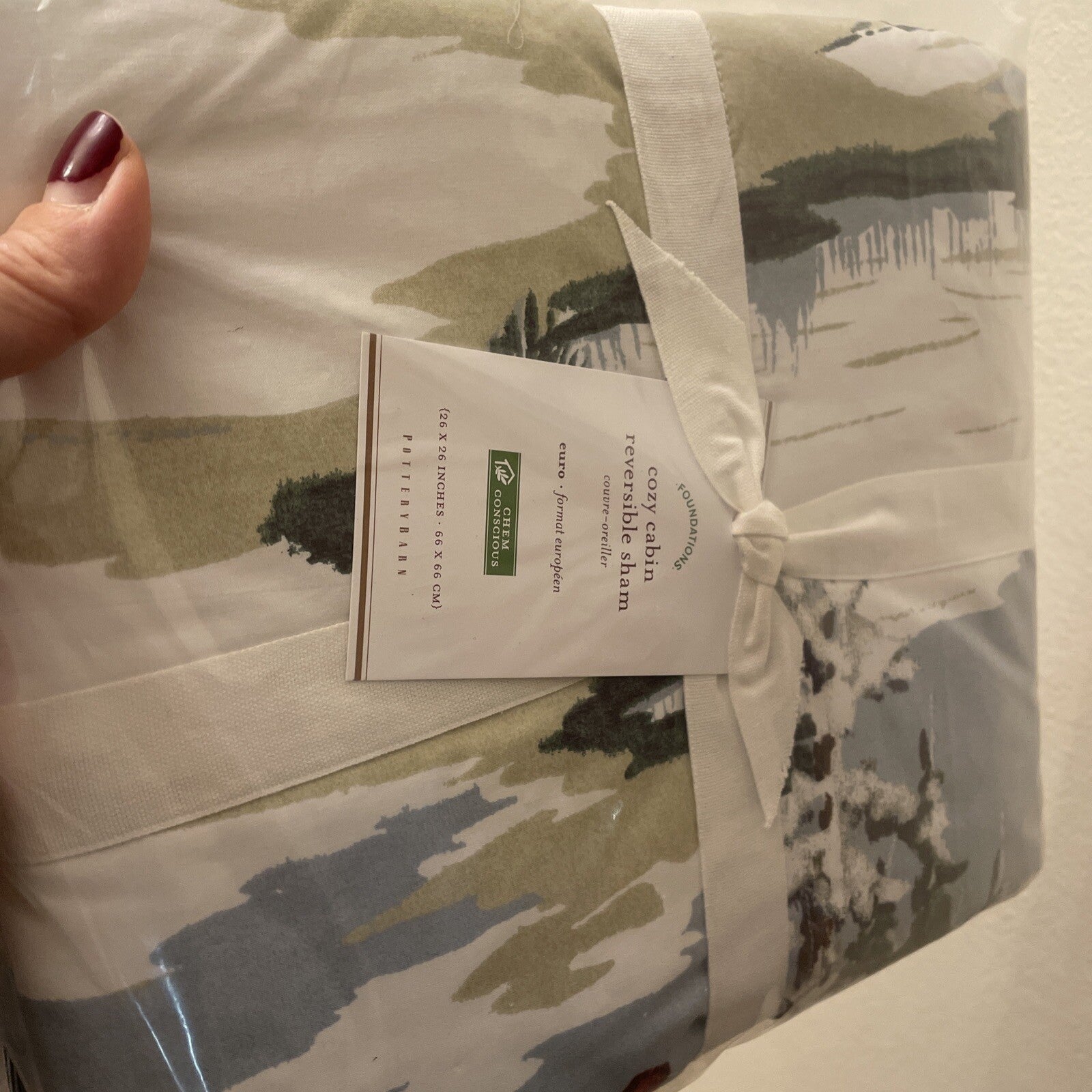 Pottery Barn Pillow Sham EURO Ski Lodge Holiday plaid cabin gift reverse =
