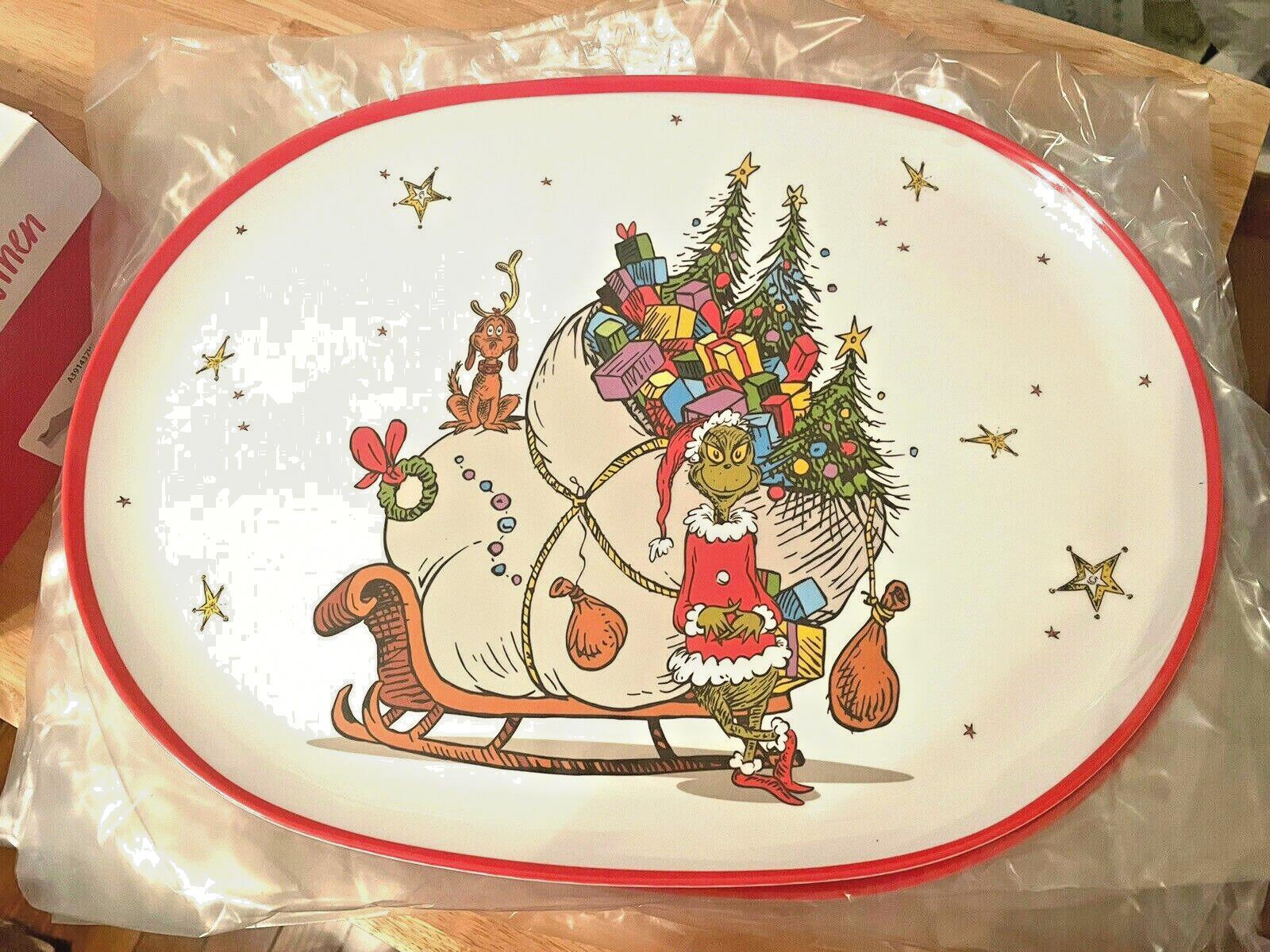 Pottery Barn GRINCH PLATTER Holiday Tray party Dr Seuss Christmas plate Disney n