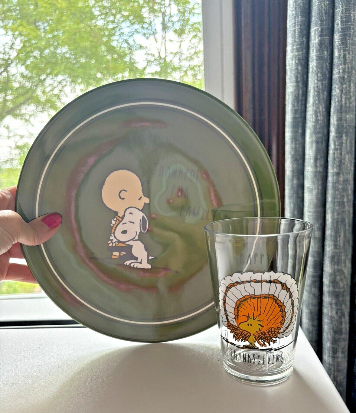 Pottery Barn Snoopy Thanksgiving Disney plate +CUP Holiday Peanuts school gift =