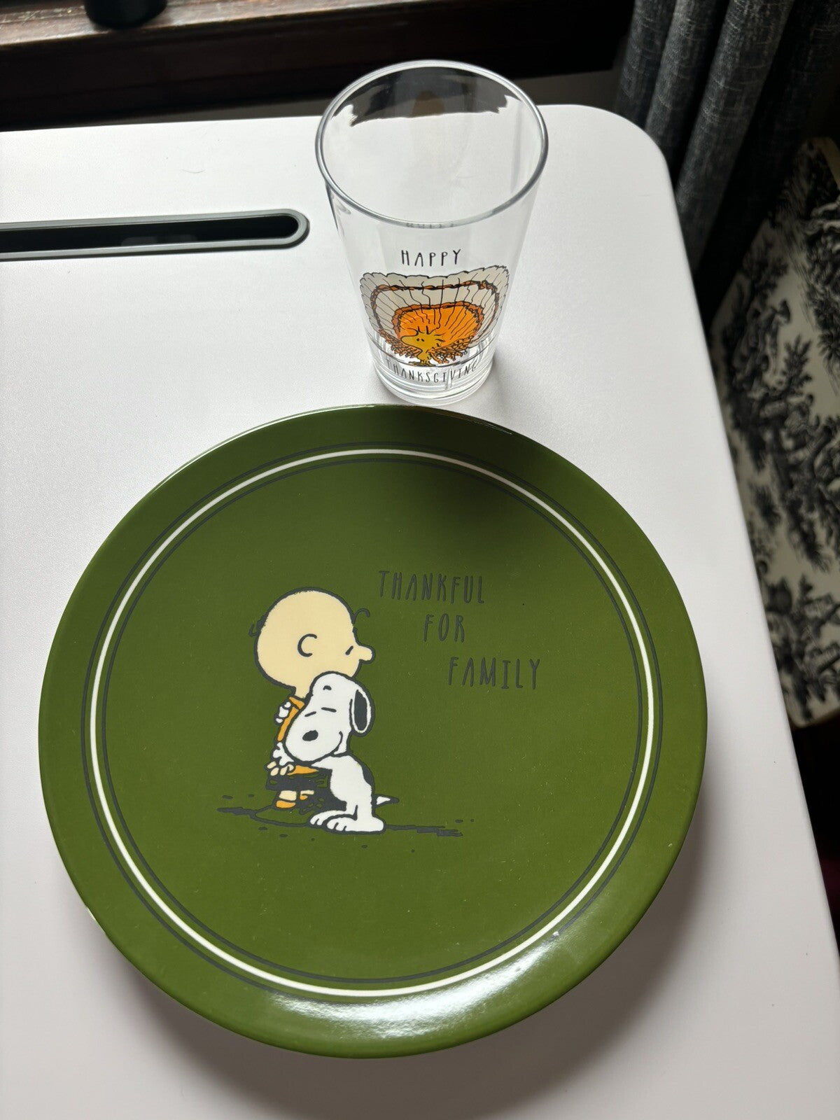 Pottery Barn Snoopy Thanksgiving Disney plate +CUP Holiday Peanuts school gift =